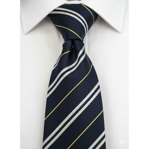 Tom James Royal Army Service Corps blue silver yellow stripe silk tie - 56"